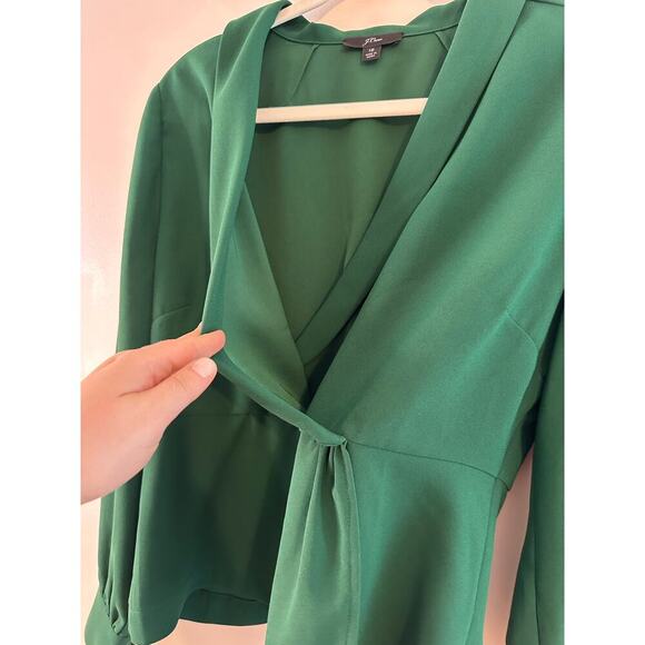 J.Crew Women's 4 Faux Wrap Blouse 365 Crepe Kelly Green Preppy Chic Size 12 - Picture 6 of 11